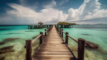 tropical destino - muelle para paraíso isla, generativo ai foto