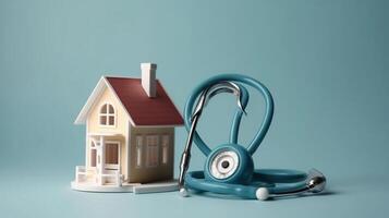 House check. miniature house and stethoscope, photo