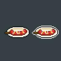 grilled sausage in pixel art style vector