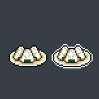 onigiri on the plate with pixel art style vector