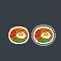 fried noodle in pixel art style vector