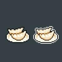 dumpling on the plate in pixel art style vector