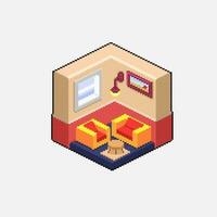 living room in isometric and pixel art style vector