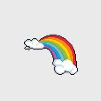 clouds and rainbow in pixel art style vector