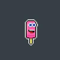 pink ice cream with face in pixel art style vector