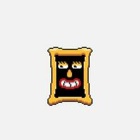 gold frame with cute face in pixel art style vector