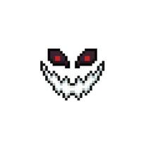 evil laugh face in pixel art style vector