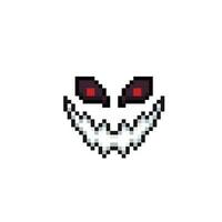 evil laugh face in pixel art style vector