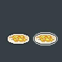 fried egg stick with chili sauce in pixel art style vector