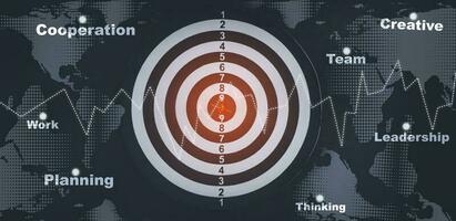 Bullseye dart arrow and line of Stock market or forex trading graph and candlestick chart suitable for financial investment concept,Economy trends background for business idea and all art work design. photo