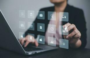 Working Data Analytics and Data Management Systems and Metrics connected to corporate strategy database for Finance, Intelligence,  Business Analytics with Key Performance Indicators, social network photo