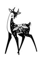 Deer baby black white isolated, forest animal vector