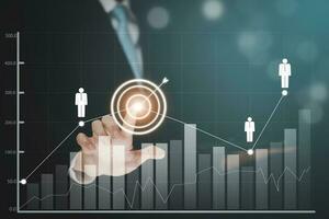 Business analytics and financial concept, Plans to increase business growth and an increase ,Technology and Business trend analysis concepts, with business graphs coming out on the computer notebook. photo