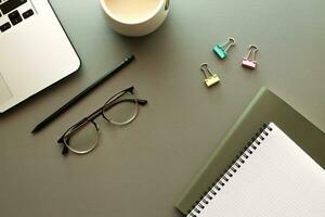 Mockup diary on the table. Teacher's desk. Home schooling. Businessman and freelancer photo