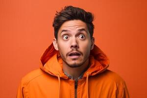 a man on solid color background photoshoot with Surprise facial expression photo