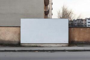 a Blank white sign board mockup isolated outside photo