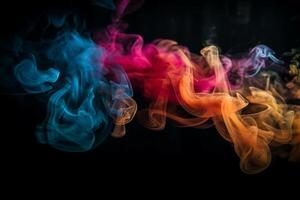 AI Generative Colorful smoke isolated on black background. Abstract background of colorful smoke. photo