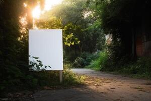 a Blank white sign board mockup isolated outside photo