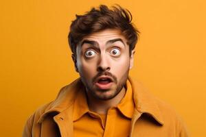 a man on solid color background photoshoot with Surprise facial expression photo