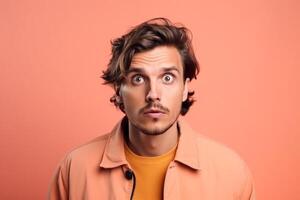 a man on solid color background photoshoot with Surprise facial expression photo