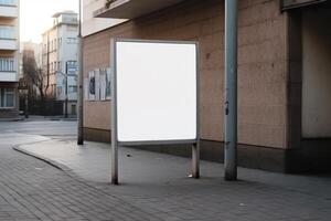 AI Generative A blank white billboard mockup on a sidewalk in a city photo