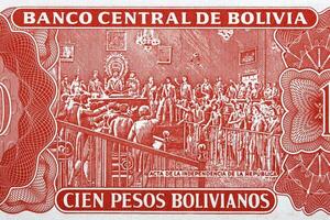 Independence proclamation from old Bolivian money photo