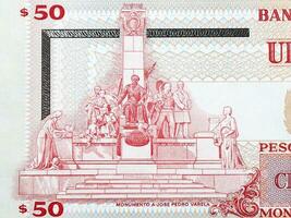 Jose Pedro Varela monument from Uruguayan money photo