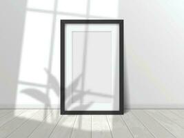 Realistic blank picture frame with window shadow overlay effect. Interior wall with empty photo or poster print border vector mockup