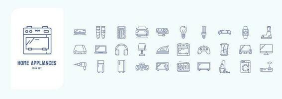 Home appliances, including icons like Printer, Bulb, Microwave oven, Washing machine and more vector