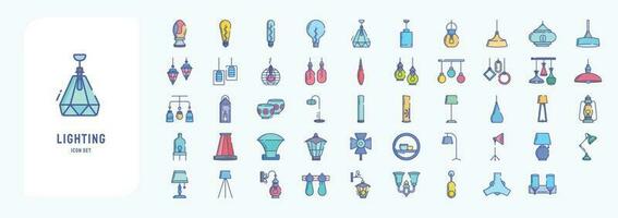 Lighting and bulb light, including icons like Bed lamp, Bulb, Decor Light and more vector