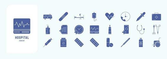 Hospital and medical, including icons like Ambulance, Bed, Blood, First aid kit and more vector