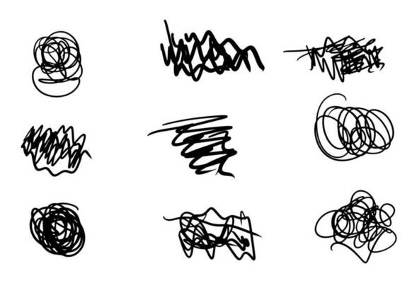 Hand drawn doodle line shape set or scribble collection. Black figures isolated on white background