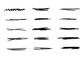 set of strikethrough underlines. Brush stroke markers collection. Vector illustration of crossed scribble lines isolated on white
