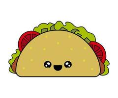 Happy character food taco. Mexican fast food. spicy ingredients. Vector hand drawn illustration.