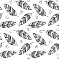 Seamless pattern, hand drawn outline leaves in doodle style with ornament, zentangle. Textile, design for pastel linen, background, vector