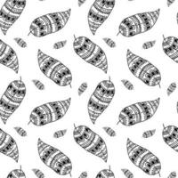 Seamless pattern, hand drawn outline leaves in doodle style with ornament, zentangle. Textile, design for pastel linen, background, vector
