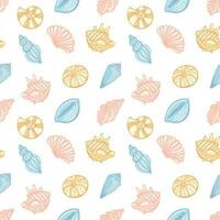 Sea shell seamless pattern in pastel colors on a white background. Background, textile, vector