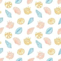 Sea shell seamless pattern in pastel colors on a white background. Background, textile, vector