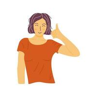 Cheerful young girl smiles. Thumbs up. Vector colorful