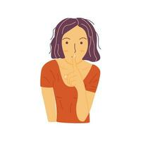 Girl hinting to be quieter. Vector colorful