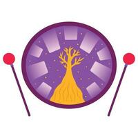 Musical instrument hang drum with tree of life. Vector flat