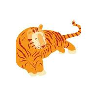 Tiger is lying. Vector hand drawn isolated card