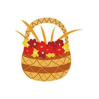 Wicker basket with flowers. Vector cartoon isolated