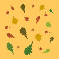 Orange background with oak leaves and ash berries. Illustration vector