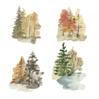 Set of watercolor spring trees on transparent background png