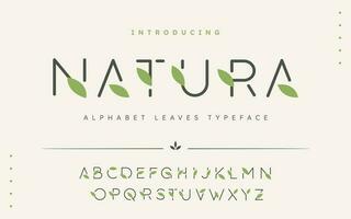 Minimal modern leaves alphabet fonts vector