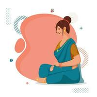 Illustration Of Pregnant Woman Sitting On Abstract Background With Copy Space. vector