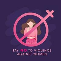 Cartoon Young Girl Say No To Violence Against Women And Venus Sign On Violet Background For Stop Sexual Harassment. vector