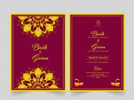 Wedding Invitation Card Or Template Layout With Event Details In Pink And Yellow Color. vector