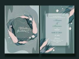 Boda invitación tarjeta diseño con evento detalles en frente y espalda vista. vector